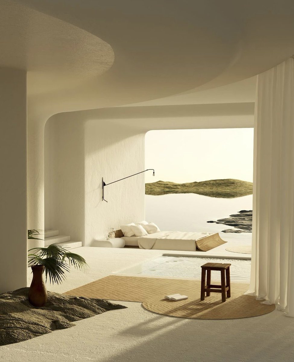 26_magazine's tweet photo. #Namaste in bed all weekend 🤍
“Villa Raes” by Julia Ippolito &amp; Jesús Mascaraque featuring Jean Prouvé’s ‘Potence’ wall lamp.

#art #digitalart #architecture #setdesign #interiordesign #renderart #cinema4d #designer #home #architecturelovers #interior #3drender #paris #26magazine https://t.co/HgrrnAEkUN