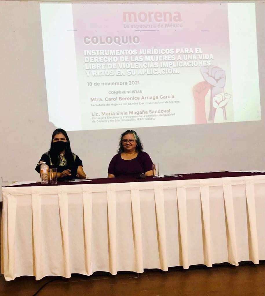 IEPCTabasco's tweet photo. La Consejera Electoral y Presidenta de la @CIGYND, María Elvia Magaña Sandoval, participó en el Coloquio Instrumentos Jurídicos para el Derecho de Las Mujeres a una Vida Libre de Violencia, con el objetivo de difundir las realidades y los retos que enfrentan las mujeres. https://t.co/0pJeedcBCG