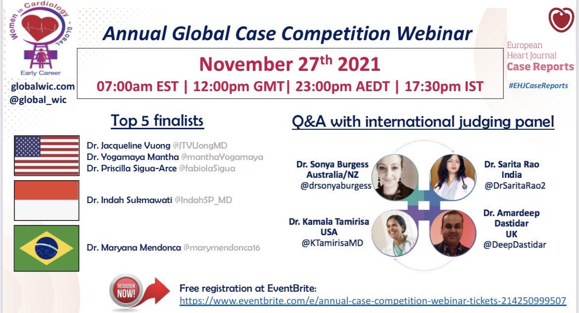 louise (@drlouisesegan) on Twitter photo Register for global WIC EC case competition next Saturday 27th November, featuring 5 outstanding WIC <a href="/JTVuongMD/">Jacqueline Vuong</a> <a href="/ManthaYogamaya/">Maya Mantha</a> <a href="/FabiolaSigua/">Fabiola Sigua-Arce, MD</a> <a href="/IndahSP_MD/">Indah Sukmawati, MD</a> @maryanamendonca16 and incredible judging panel <a href="/drsonyaburgess/">A/Prof Sonya Burgess</a> <a href="/KTamirisaMD/">Kamala Tamirisa MD</a> <a href="/DrSaritaRao2/">Dr Sarita Rao</a> <a href="/DeepDastidar/">Amardeep Dastidar</a> <a href="/EHJCREiC/">EHJCaseReports Editor-in-Chief</a> Register for global WIC EC case competition next Saturday 27th November, featuring 5 outstanding WIC <a href="/JTVuongMD/">Jacqueline Vuong</a> <a href="/ManthaYogamaya/">Maya Mantha</a> <a href="/FabiolaSigua/">Fabiola Sigua-Arce, MD</a> <a href="/IndahSP_MD/">Indah Sukmawati, MD</a> @maryanamendonca16 and incredible judging panel <a href="/drsonyaburgess/">A/Prof Sonya Burgess</a> <a href="/KTamirisaMD/">Kamala Tamirisa MD</a> <a href="/DrSaritaRao2/">Dr Sarita Rao</a> <a href="/DeepDastidar/">Amardeep Dastidar</a> <a href="/EHJCREiC/">EHJCaseReports Editor-in-Chief</a>