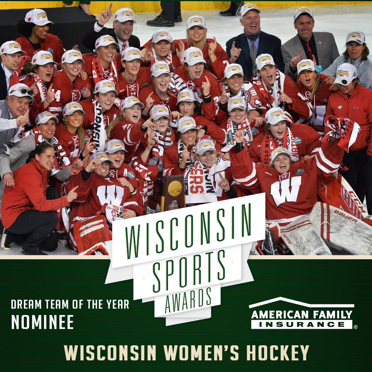 The best teams in the state!

Let's hear it for our <a href="/amfam/">American Family Insurance</a> Dream Team of the Year nominees - <a href="/Bucks/">Milwaukee Bucks</a>, <a href="/MuskegoHSFB/">Muskego Football</a>, <a href="/packers/">Green Bay Packers</a>, and <a href="/BadgersWHockey/">BadgersWHockey</a>!
