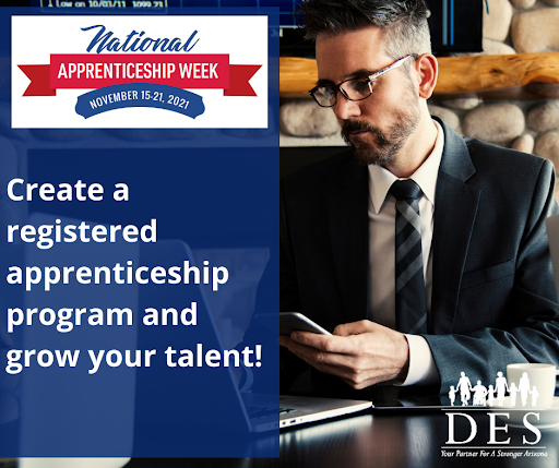 ArizonaDES's tweet image. There are many advantages for employers to start their own registered apprenticeship program such as the ability to develop loyal and highly-skilled employees, reduce training costs and more! Learn more at azapprenticeship.org #NAW2021