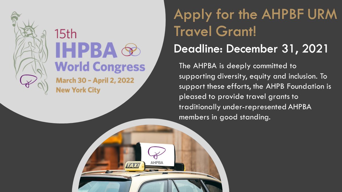 The AHPB Foundation is pleased to announce #IHPBA22 URM Travel Grant opportunities! Visit our website for more details ahpba.org/awards-grants/…