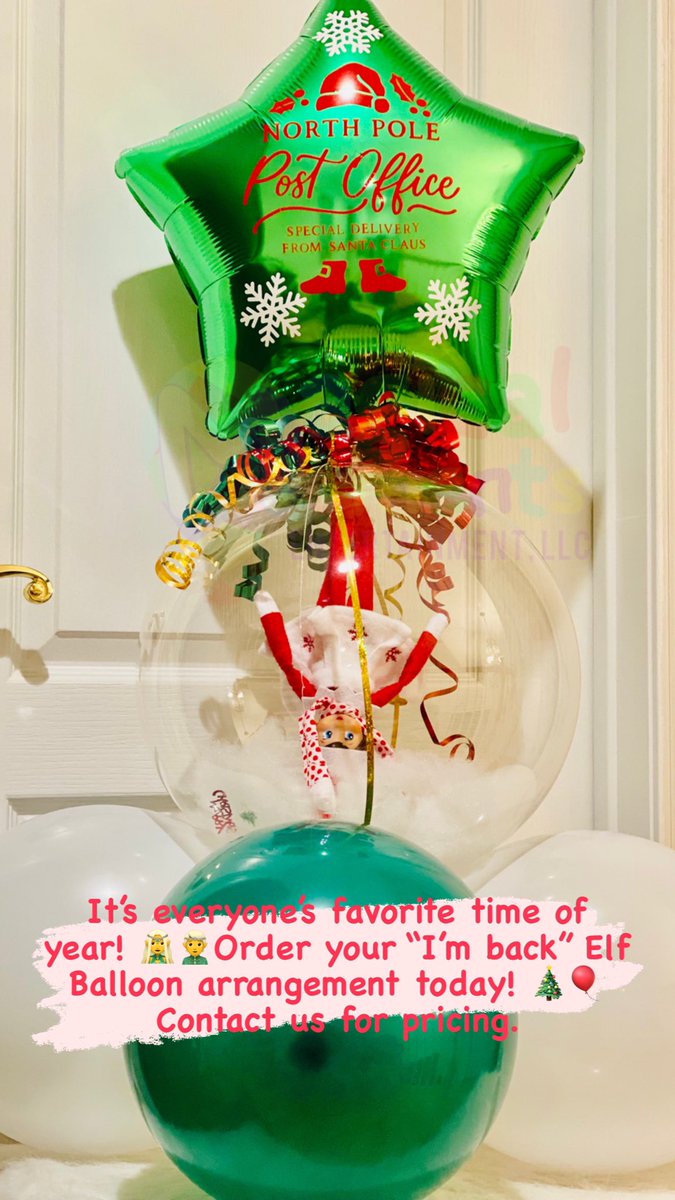 jsperanza27's tweet photo. It’s everyone’s favorite time of year! 🧝‍♀️🧝Order your “I’m back” Elf Balloon arrangement today! 🎄🎈Contact us for pricing. *Must provide your own elf. Pickup required in Barnegat unless extra delivery fee is paid.* https://t.co/gyAOBLzZEX