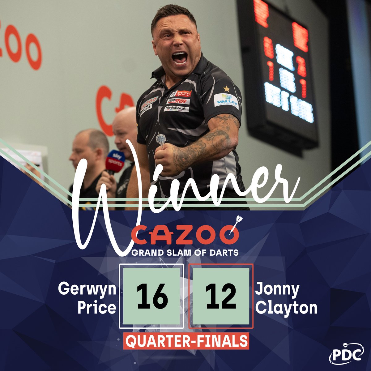 𝗣𝗥𝗜𝗖𝗘 𝗜𝗡𝗧𝗢 𝗧𝗛𝗘 𝗦𝗘𝗠𝗜𝗦!❄️ Gerwyn Price gets one over Jonny Clayton, avenging his World Grand Prix final loss to continue his quest for a third Grand Slam title in four years!