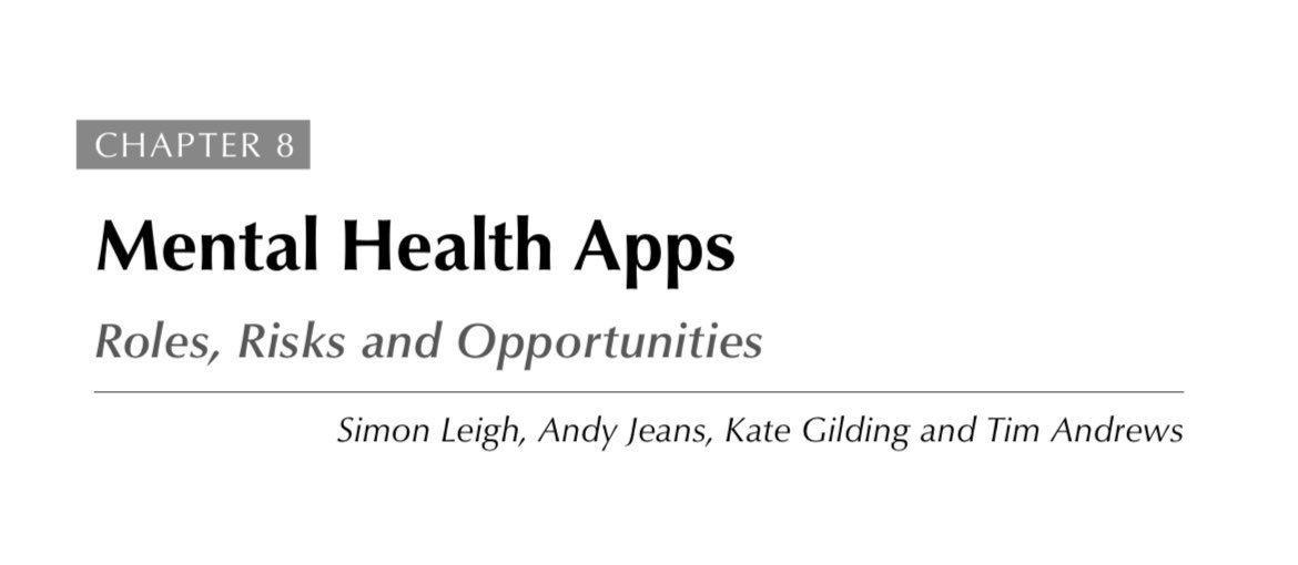 HannahClinPsyc's tweet photo. Chapter 8 explores all things #app based! @DigitallySimon, @AndyJeans5, Kate Gilding & Tim Andrews (all from @OrchaHealth) consider the benefits & challenges of #MentalHealthApps, inc #safety, #efficacy & #security 🙌🏻 #ehealth #mhapps @NHSDigital @Headspace @calmharmapp https://t.co/9WPiScZnBi