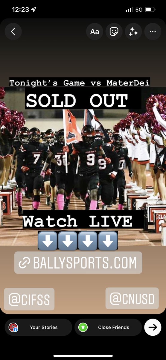 🚨Division 1 <a href="/CIFSS/">CIF Southern Section</a> Semi-Final Football Game is SOLD OUT- There will NOT be any tickets sold at the game 🚨

You can still watch the Game‼️ Game streaming at Ballysports.com or Bally Sports App. 

Ballysports.com  #Cen10 <a href="/CNUSD/">Corona-Norco USD</a> <a href="/cen10athletics/">Cen10athletics</a> <a href="/Cen10Huskies/">Centennial HS, CNUSD</a>
