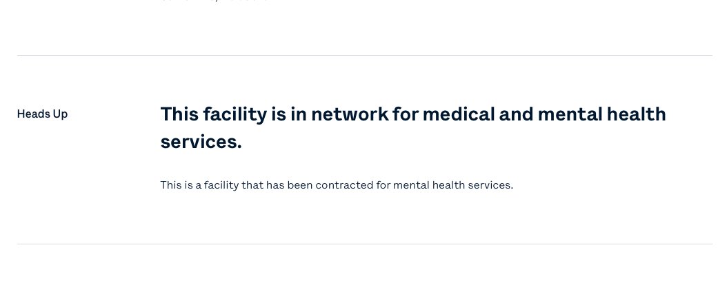 codingmanu's tweet photo. @OscarHealth can you clarify why this is a “heads up” on a hospital details page? Is this in any way limiting covered in-network care by an Oscar plan at a specific location? Other hospitals in the same are don’t show this message. What’s the difference? Thanks! https://t.co/qGaokmdSxS