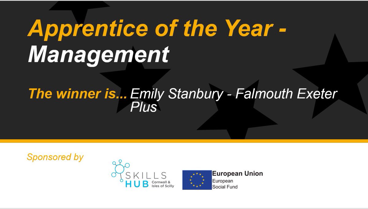 The award for Apprentice of the Year, Management, sponsored by <a href="/growthskillshub/">Growth Hub</a> goes to……Emily Stanbury - Falmouth Exeter Plus. #falmouthexeterplus