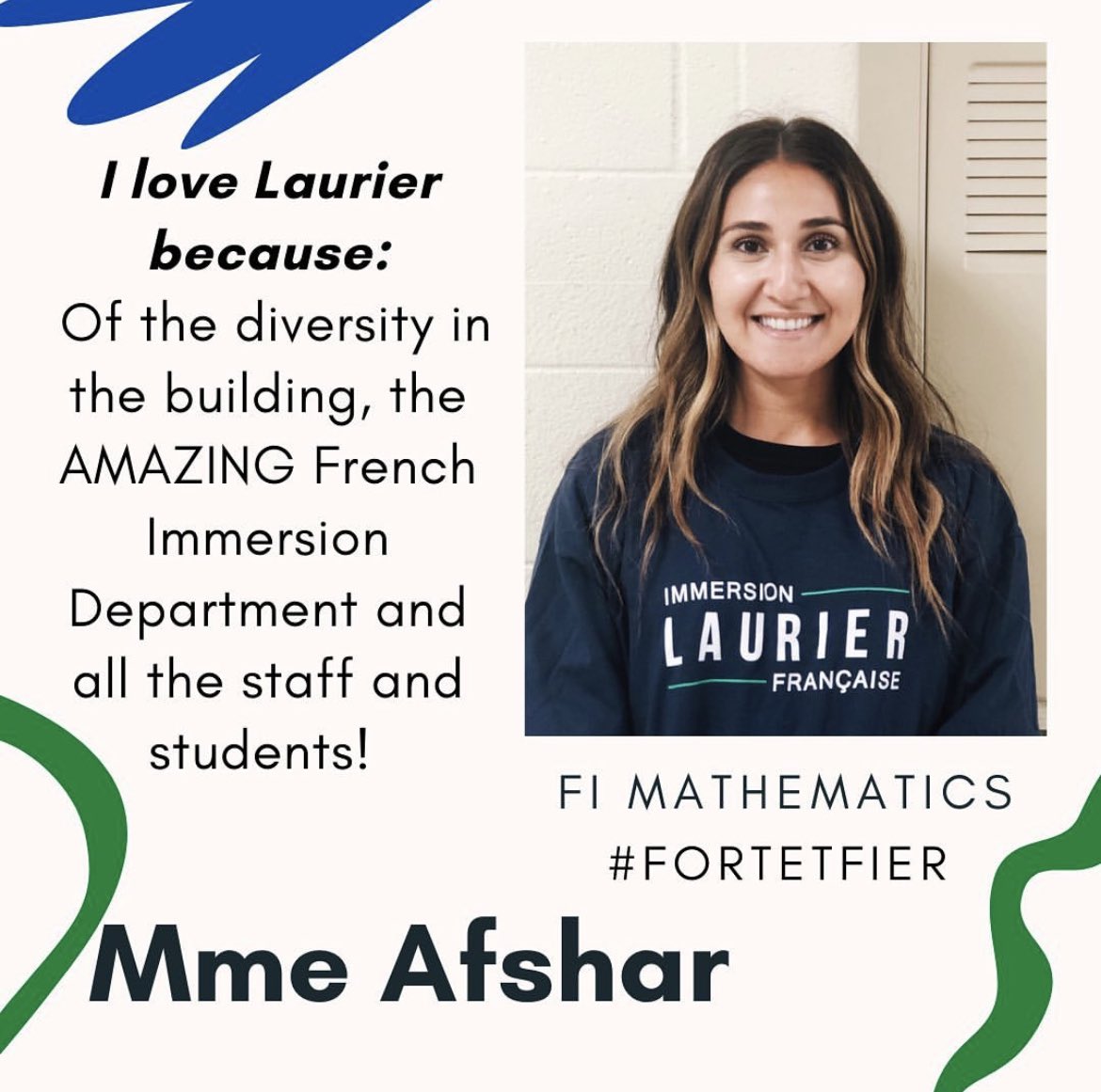 FrenchLaurier's tweet photo. ✨Attention béliers ! Voici vos professeurs d'immersion française cette année! ✨

Mme Afshar, Mme Flynn et Mme Girard will be teaching our mathematics courses this year.
Say 👋 to them if you see them in the hall!

#bleuetvert
#fortetfier https://t.co/O3jDxvm8Eq