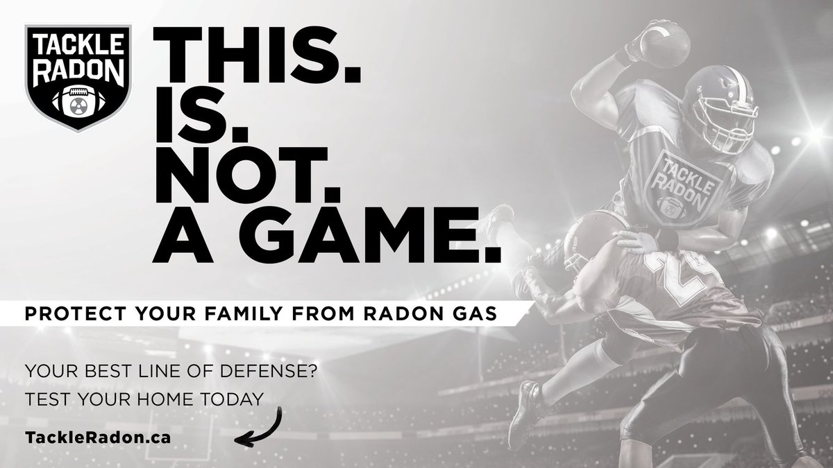 In Canada, our homes are built on the world's largest deposits of uranium.
When uranium breaks down, radon gas is released. Radon can cause lung cancer.
Radon is in all our homes.
The only way to know how much radon is in your home is to test.
Test today tackleradon.ca