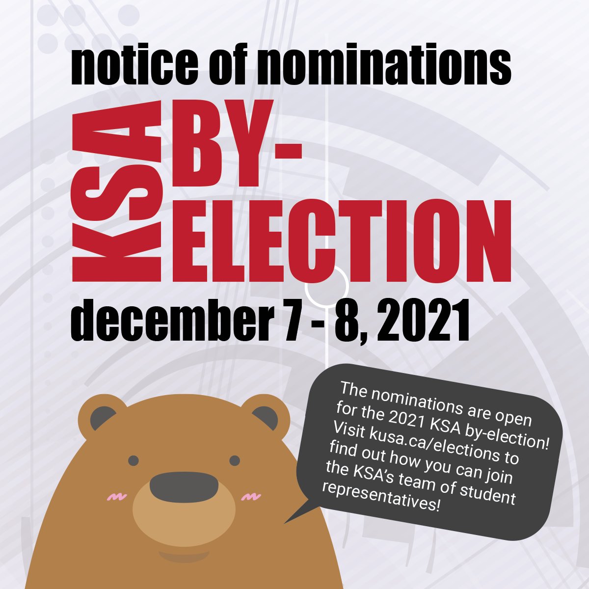 The nominations are open for the 2021 KSA by-election! ⁠
This is a great chance to get involved on- and off-campus as a KPU student.⁠
⁠
Click the link to find out how you can join the KSA team of student representatives. 
kusa.ca/elections