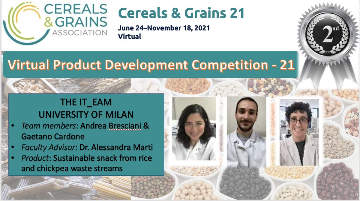 CerealsGrainsSA's tweet photo. Let's Congratulate University of Milan Team on winning the SECOND PLACE in the Virtual Product Development Competition-21.
Many Congratulations and Best Wishes 💐 https://t.co/8EcK0Znz7e