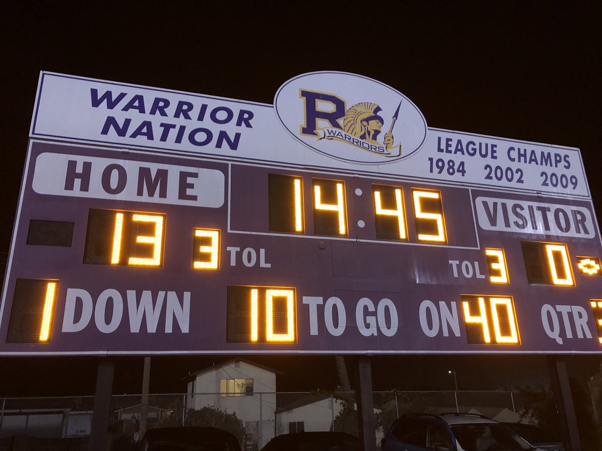 Dave Alley (@davealleytv) on Twitter photo Halftime Righetti 13 Ridgeview 0. Elias Martinez (RIG) 11-yard TD run, Alex Magallon (RIG) 2 field goals. <a href="/RighettiHS/">Righetti High School</a> <a href="/RHS_PACK/">Ridgeview Wolf Pack</a> <a href="/CifCentral/">CIF Central Section</a> Halftime Righetti 13 Ridgeview 0. Elias Martinez (RIG) 11-yard TD run, Alex Magallon (RIG) 2 field goals. <a href="/RighettiHS/">Righetti High School</a> <a href="/RHS_PACK/">Ridgeview Wolf Pack</a> <a href="/CifCentral/">CIF Central Section</a>
