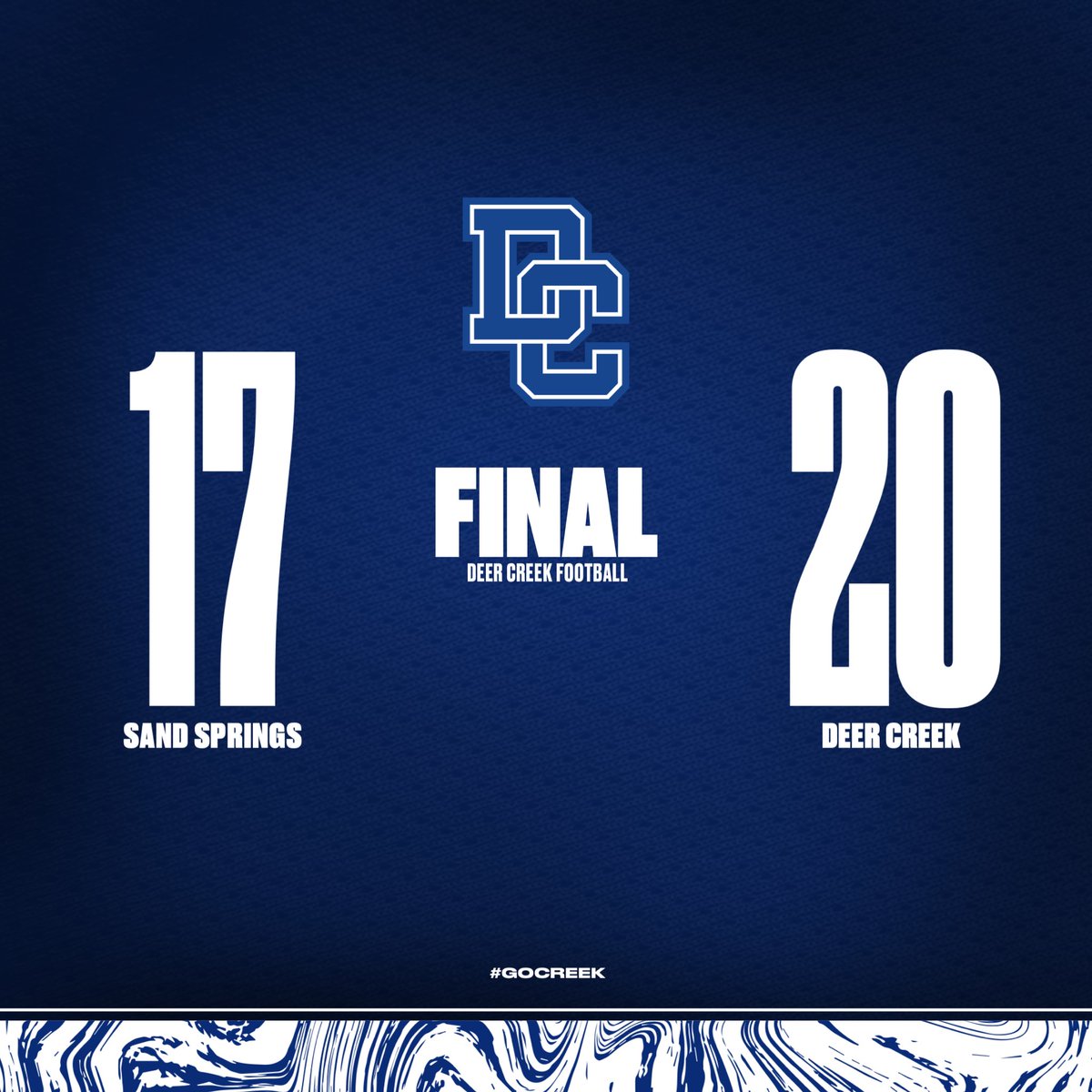 DEER CREEK WILL PLAY FOR THE STATE CHAMPIONSHIP!

FINAL
Sand Springs - 17
Deer Creek - 20
#okpreps