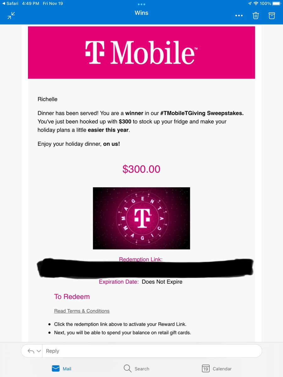 RiShellz1985's tweet photo. Thanks @TMobile for the $300 Tango Card I won from your #TMobileTGiving sweepstakes on your Twitter 😇 ❤️
#TMobile #Win #tangocard #thanksgiving https://t.co/TKEbQgK0he