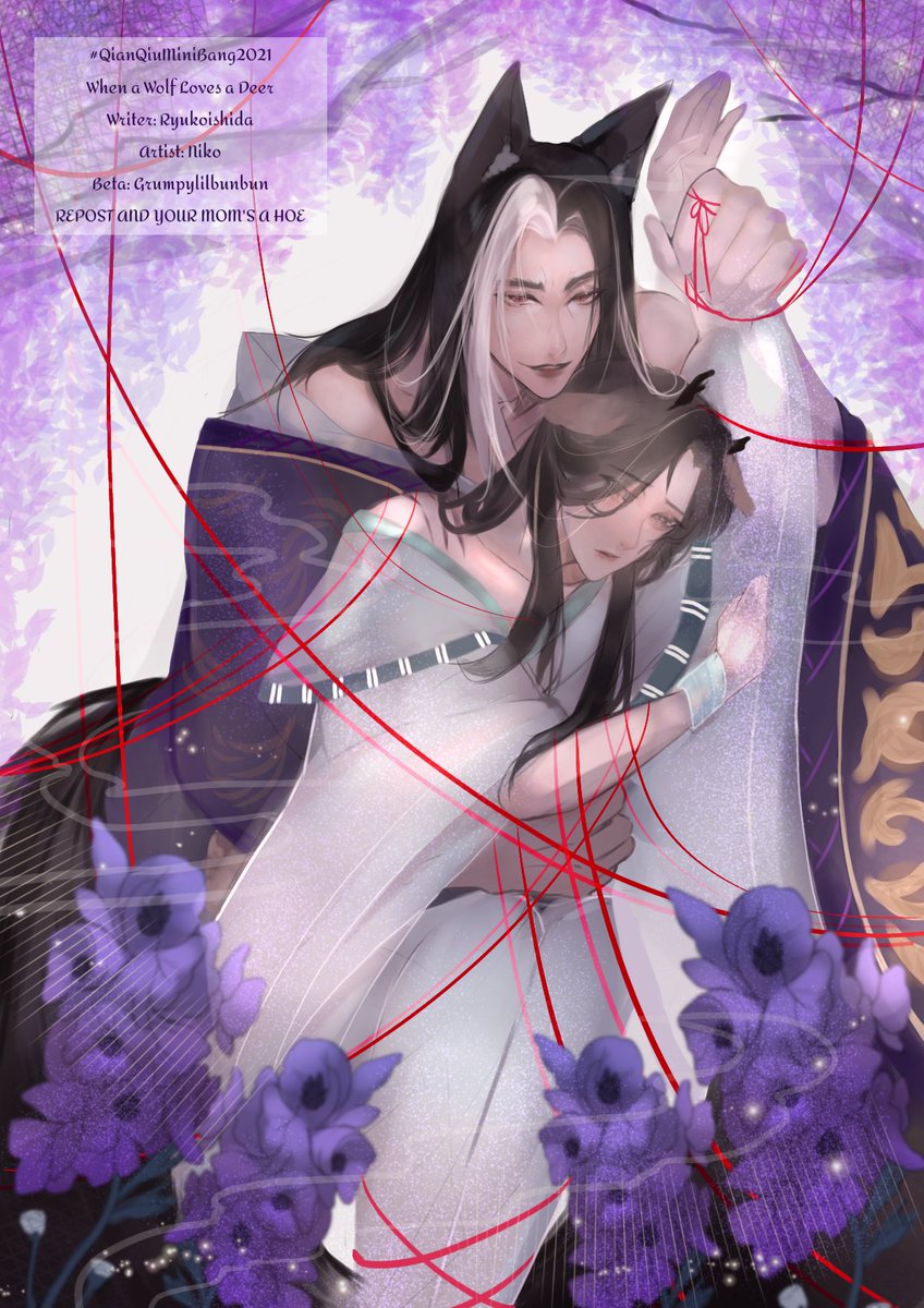 _chcow1nt_'s tweet photo. Hi~~~ I'm the artist for @ryukoishida's fic, betaed by @GrumpylilBunBun, "When a Wolf Loves a Deer" 🐺💖🦌 for #qianqiuminibang2021 ! Thanks to everyone who worked on this project! 💖💖💖💖💖 https://t.co/bJIgHq7emV
