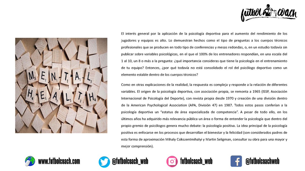 futbolcoach_web's tweet photo. Área de psicología - La psicología y el psicólogo deportivo // https://t.co/kuUJEjKaJj
#futbolcoach #fútbol #psicología #psicólogodeportivo #psicologíadeportiva #psicologíafútbol #rendimientodeportivo #rendimientofútbol https://t.co/4WNjwDEWAh