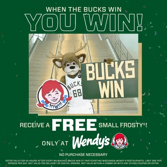 Milwaukee Bucks on Twitter: "Sunday funday with Wendy's!! Enjoy a FREE small frosty today!! https://t.co/FrCyKcOKks" / Twitter