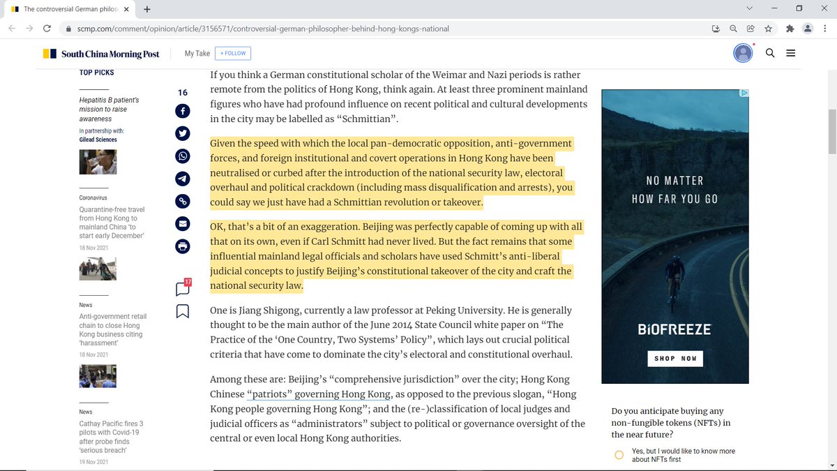 DanGarrett97's tweet photo. @goofrider Rather than #CCP apparatchik #AlexLo's explanation 4 why #CarlSchmitt is part of #China's "scholars' "intellectual pedigree," #Xi, #CYLeung & others used Schmitt as a roadmap 4 #CPC #enemification & #securitization of #HKers as #polwar as my phd work documented in 2016-17. https://t.co/9cLO0L9ZmU