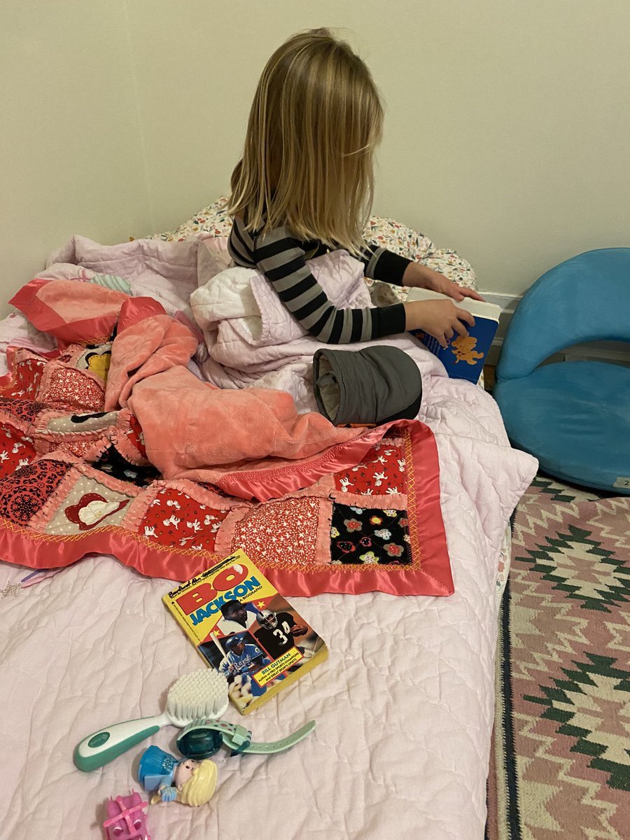 TravisL12's tweet photo. We stopped by a neighborhood “Take a book, leave a book” bins near our house. My daughter picked out Bo Jackson’s biography. For bedtime she tells me about Bo Jackson… she’s 3. @BoJackson #boKnowsBedtime https://t.co/VdyKo3tpDf