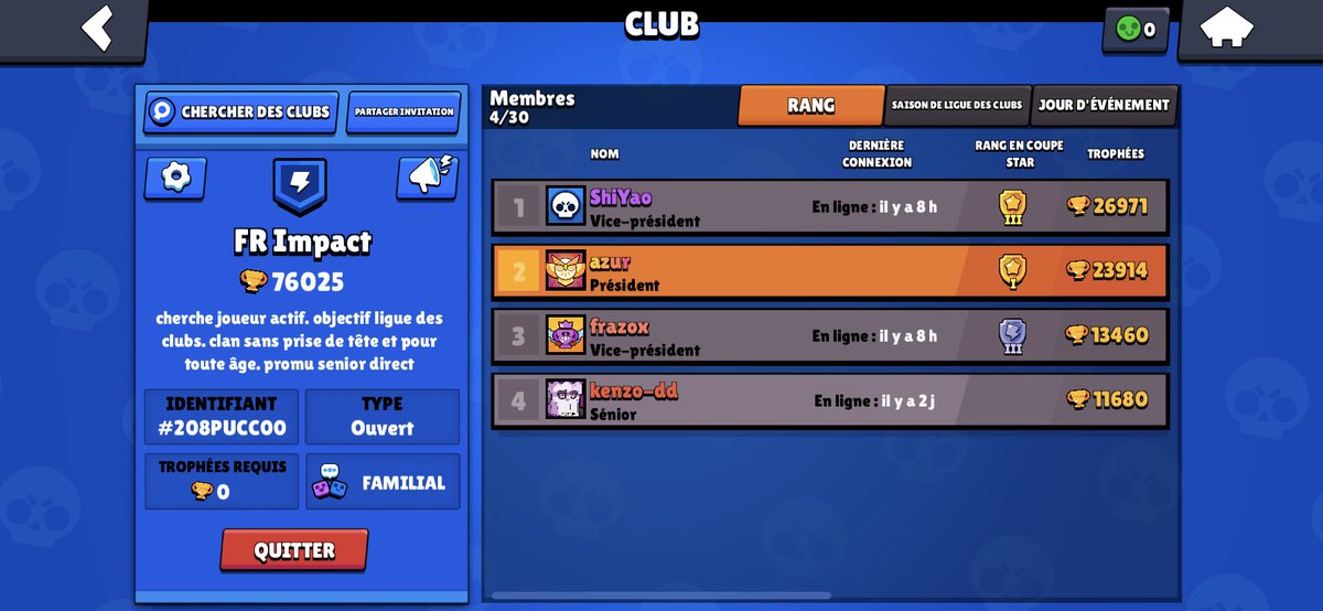 YtbAzur's tweet photo. @Marion_Ladm Si jamais quel qu’un cherche un club le miens est ouvert ^^ Appuie sur le lien pour rejoindre mon club dans Brawl Stars ! https://t.co/Ltrcf2Mf18 https://t.co/pyDBPCEcfQ