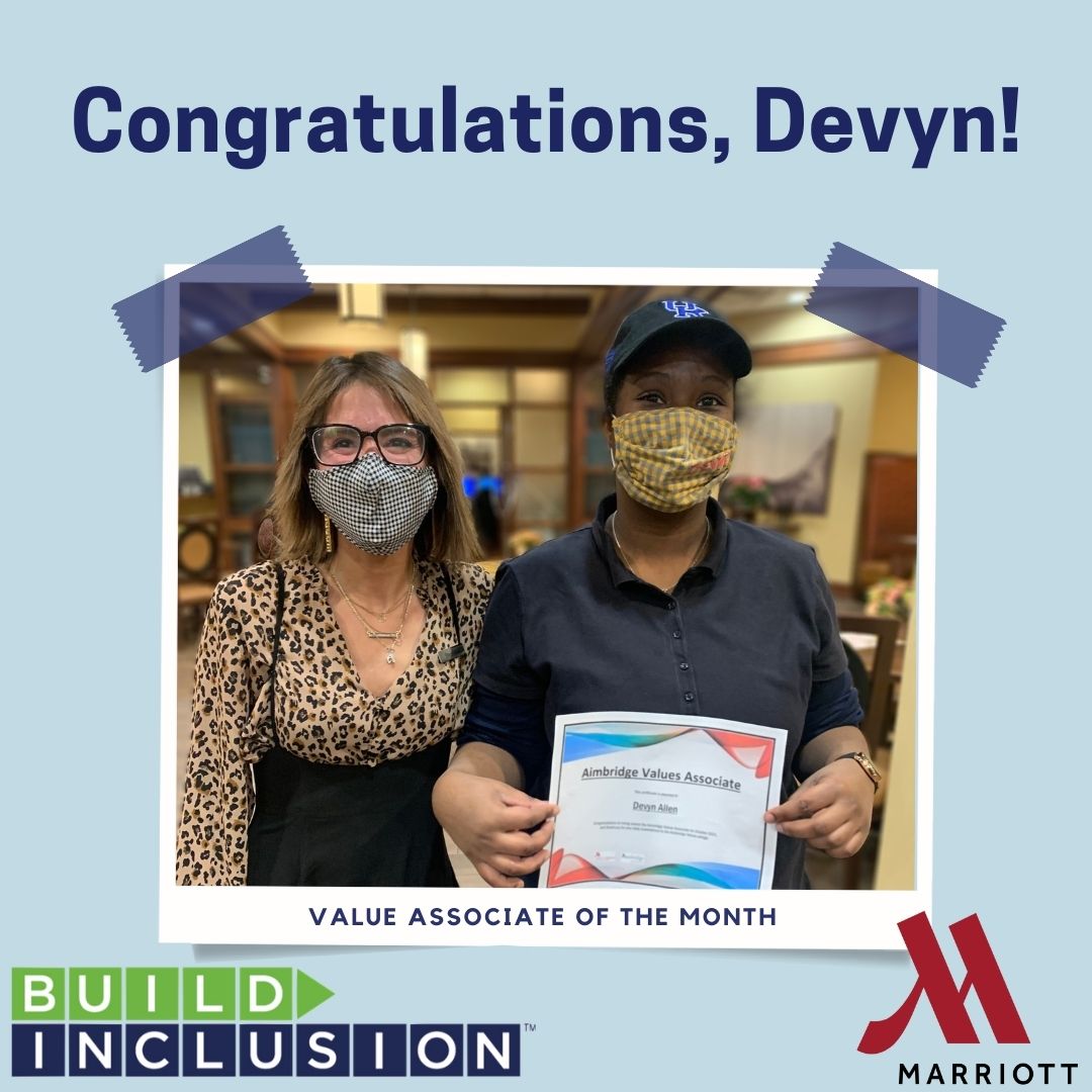 buildinclusion's tweet photo. Today, we are grateful to be wrapping up the week on a positive note - join us in congratulating our very own Devyn Allen for being awarded Value Associate of the Month at the Marriott at Griffin Gate! Congrats to Devyn and thank you to Marriott for recognizing her hard work! https://t.co/k9bfoqfn9k