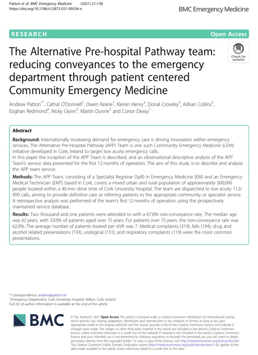 Describing the @APPTeamCork & data from first 12 months of service shows benefit of #community outreach. #Tasmania #health #ambulance #ramping @DrBastianSeidel @rosaliewoodruff @RuthForrestMLC @AckerJoe @jeremyrockliff @emm Open Access: rdcu.be/cBBKv HT @AndyPattonIRL