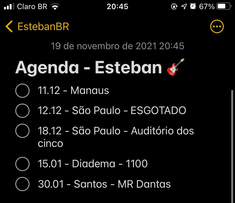 EstebanBR's tweet photo. Agenda atualizada ✅🎸 @estebantavares https://t.co/rANZFmzUBw