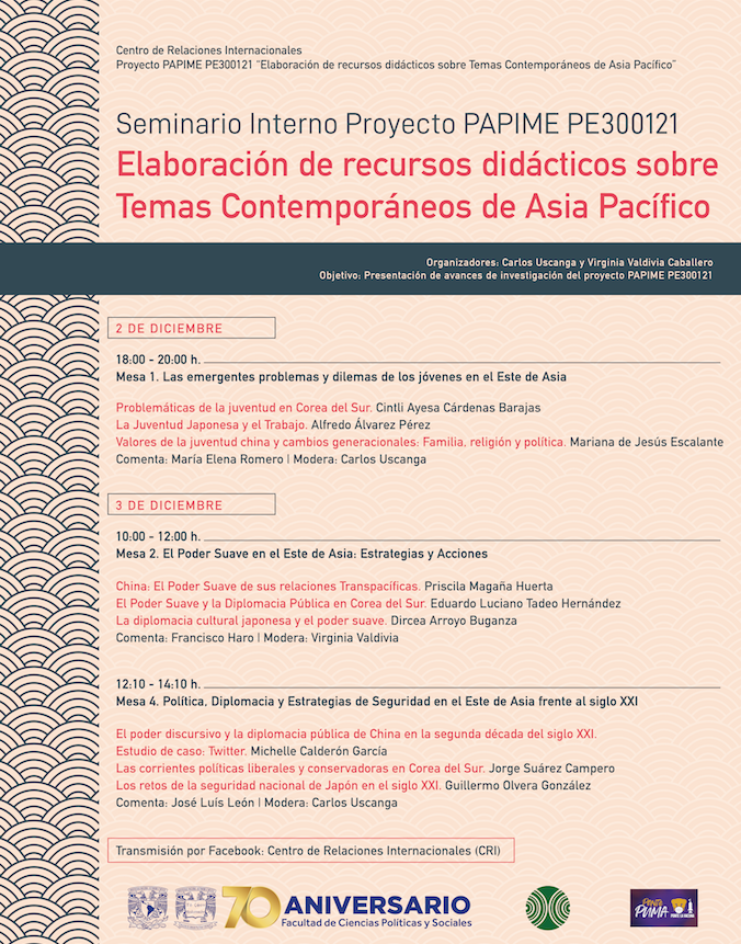 UNAM_FCPyS's tweet photo. Elaboración de recursos didácticos sobre Temas Contemporáneos de Asia Pacífico
Transmisión https://t.co/H7CymglSXi
@cri_fcpys
|| #PAPIIT #CRI #70AniversarioFCPyS #UNAM https://t.co/B04ZT2fv0I