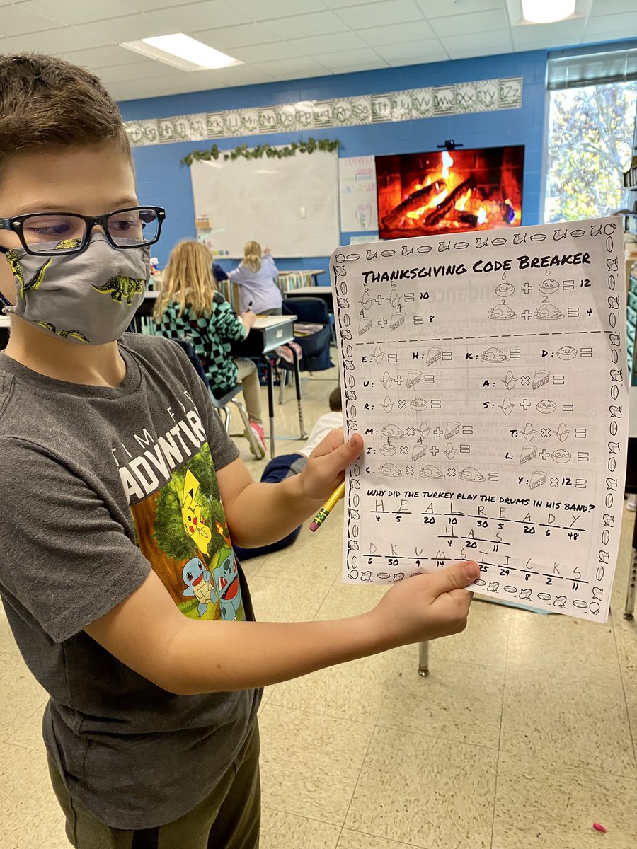 namba1teacher's tweet photo. Math by the fire, cracking codes, and a yummy meal provided by our amazing  @RiverdalePTO make for a successful Friday! Hope everyone has a wonderful Thanksgiving Break! 🦃🧡 https://t.co/hJINuHtkfv