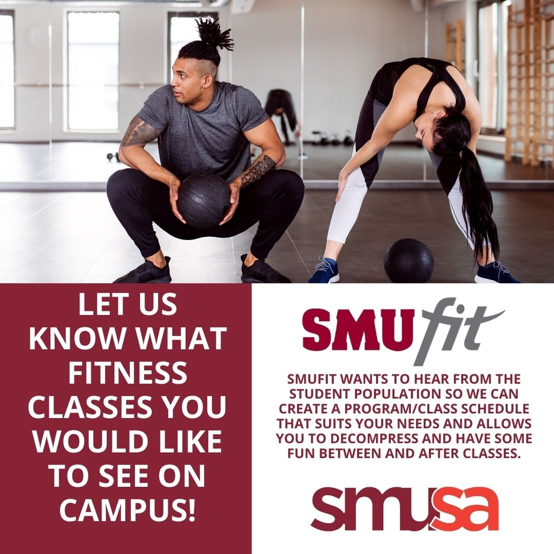 smusahfx's tweet photo. @SMUfit wants to hear from the student population so we can create a class schedule that suits your needs and allows you to decompress and have some fun between and after classes.

Please fill out the form at the link below for your input to be reviewed.

https://t.co/9sJ1qyJuMG https://t.co/n3LdY1L4mC