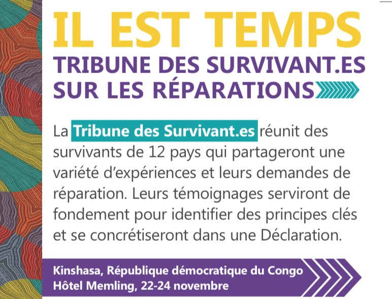 À l’occasion, plus de 20 survivant.es de violences sexuelles liées aux conflits en Afrique seront réunies à l’hôtel #Memling de Kinshasa du 22 au 24 Novembre 2021 pour témoigner et rédiger une déclaration pour obtenir réparation.