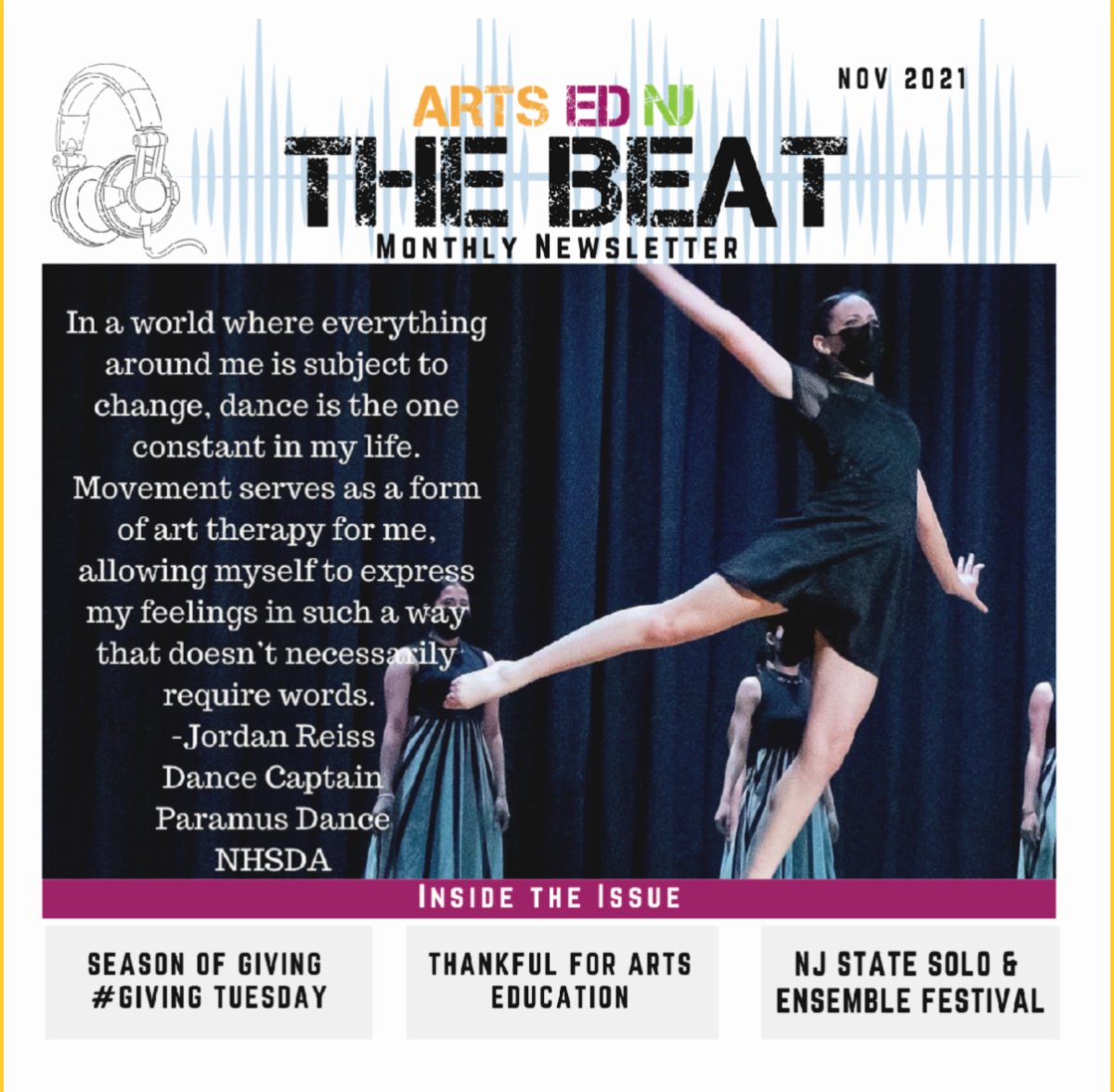 Just Released! Arts Ed NJ's THE BEAT Nov 2021 - Don't Miss a Beat! 🎶
#Thankful for #ArtsEducation! #ArtsEdNow
conta.cc/3HBbwff