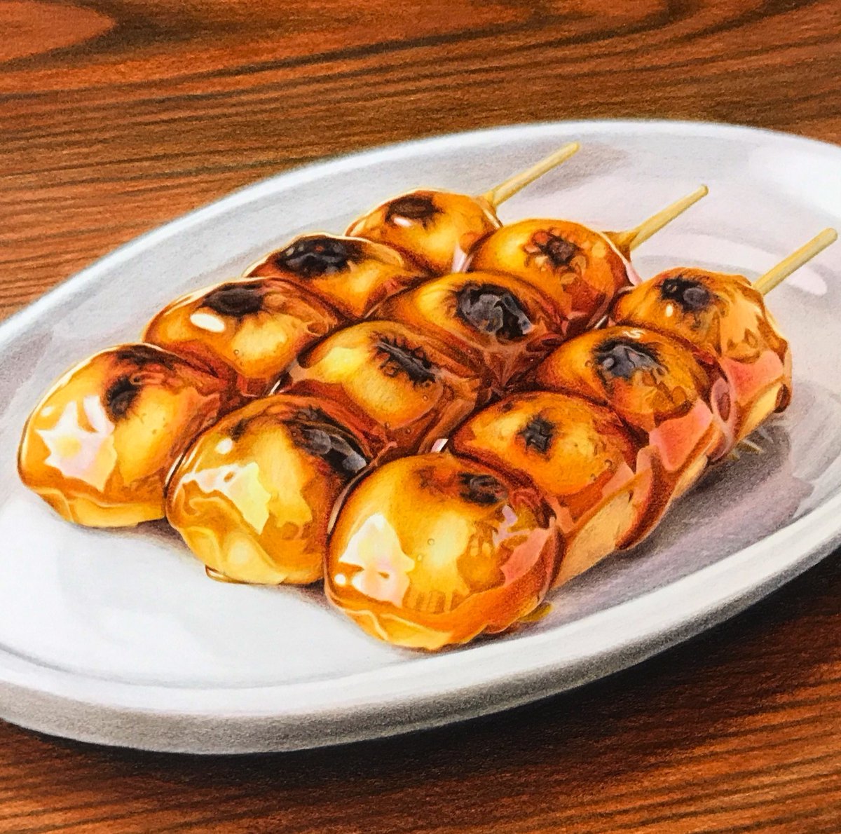 色鉛筆で描いたみたらし団子 #色鉛筆画 #イラスト #coloredpencil