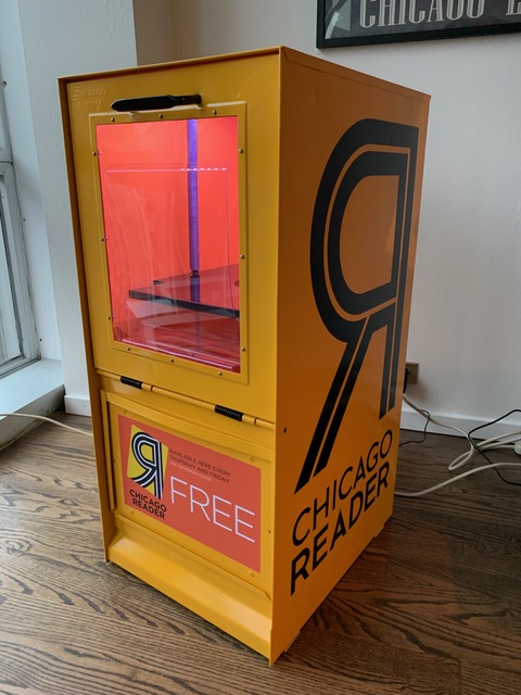 Chicago_Reader's tweet photo. β¨Final chance to win an upcycled Reader box from @WindyCityRacks in our #Reader50 #Giveaway! This small biz upcycles retired newspaper boxes π° into vinyl record player stands, bar carts, little libraries and more. Enter to win today! π https://t.co/SjxpUXev76 https://t.co/d8mVJMbbRw