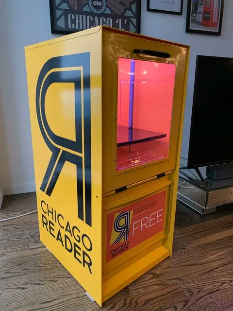Chicago_Reader's tweet photo. β¨Final chance to win an upcycled Reader box from @WindyCityRacks in our #Reader50 #Giveaway! This small biz upcycles retired newspaper boxes π° into vinyl record player stands, bar carts, little libraries and more. Enter to win today! π https://t.co/SjxpUXev76 https://t.co/d8mVJMbbRw