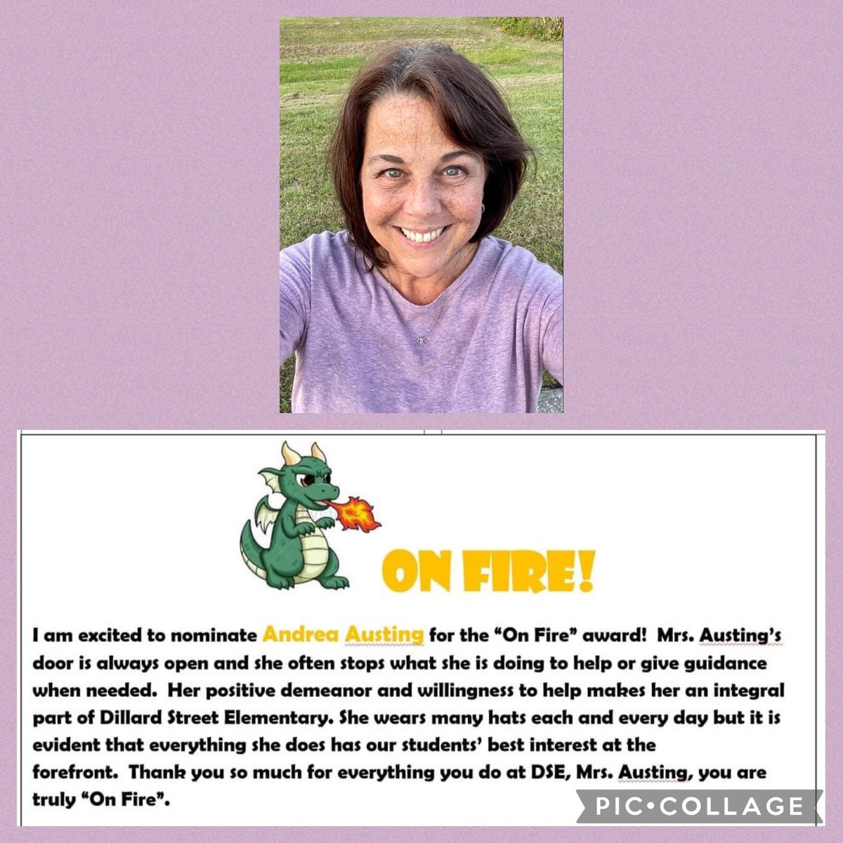 DillardSt_OCPS's tweet photo. Our On Fire staff member of the week is Andrea Austing!  Mrs. Austing has been teaching for 31 years.  She and her husband moved to Orlando in 2000. This is Mrs. Austing's third year at Dillard Street Elementary. @OCPSnews @West_OCPS https://t.co/QCtcZnQL1B