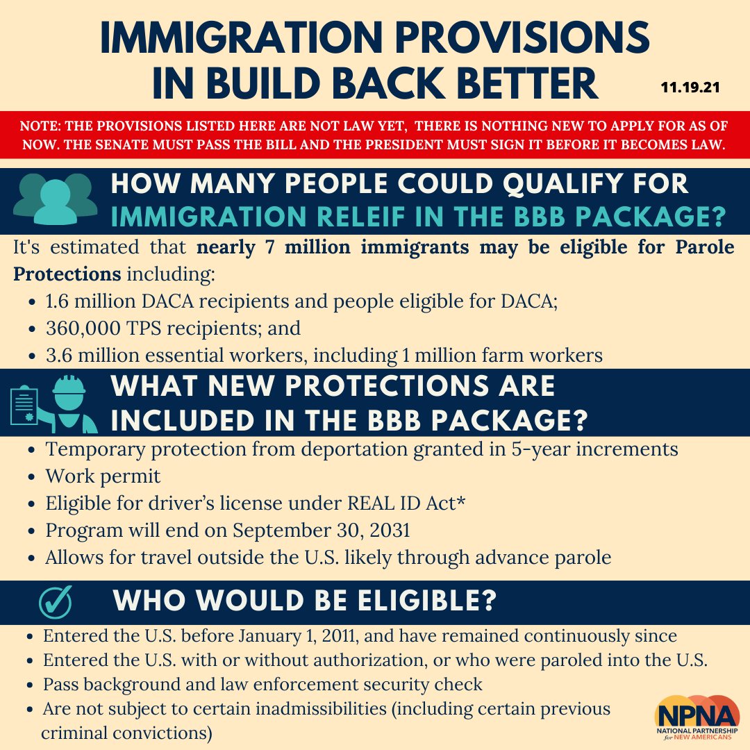 ReadyCoalition's tweet photo. The House passed immigration relief in the #BuildBackBetter Act. If passed by the Senate and signed by the President, it would provide work authorization and protection from deportation for millions of immigrants. Learn more: https://t.co/1kpyNpbBe7