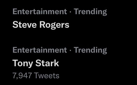 cptstrkwlker's tweet photo. STEVE ROGERS AND TONY STARK TRENDING TOGETHER?!
as they fucking should😌❤️‍🔥 https://t.co/VQDyYDJ3Bj