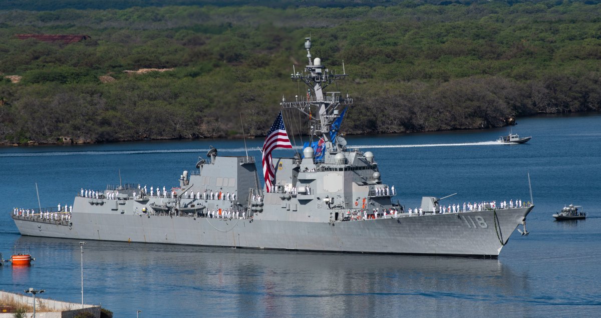 USNavy's tweet photo. Aloha PCU Daniel Inouye 👋

The Navy's newest guided-missile destroyer made its maiden voyage, transiting to its home port of Pearl Harbor, Hawaii, prior to its commissioning in December. #NavyCapacity https://t.co/9q8P2WwUNj
