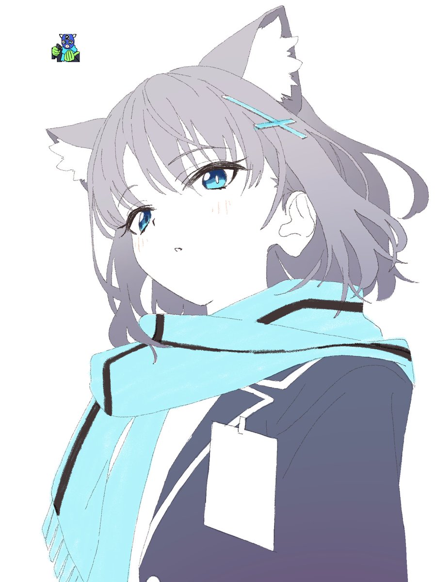 shiroko (blue archive) 1girl animal ears scarf solo blue scarf blue eyes extra ears  illustration images