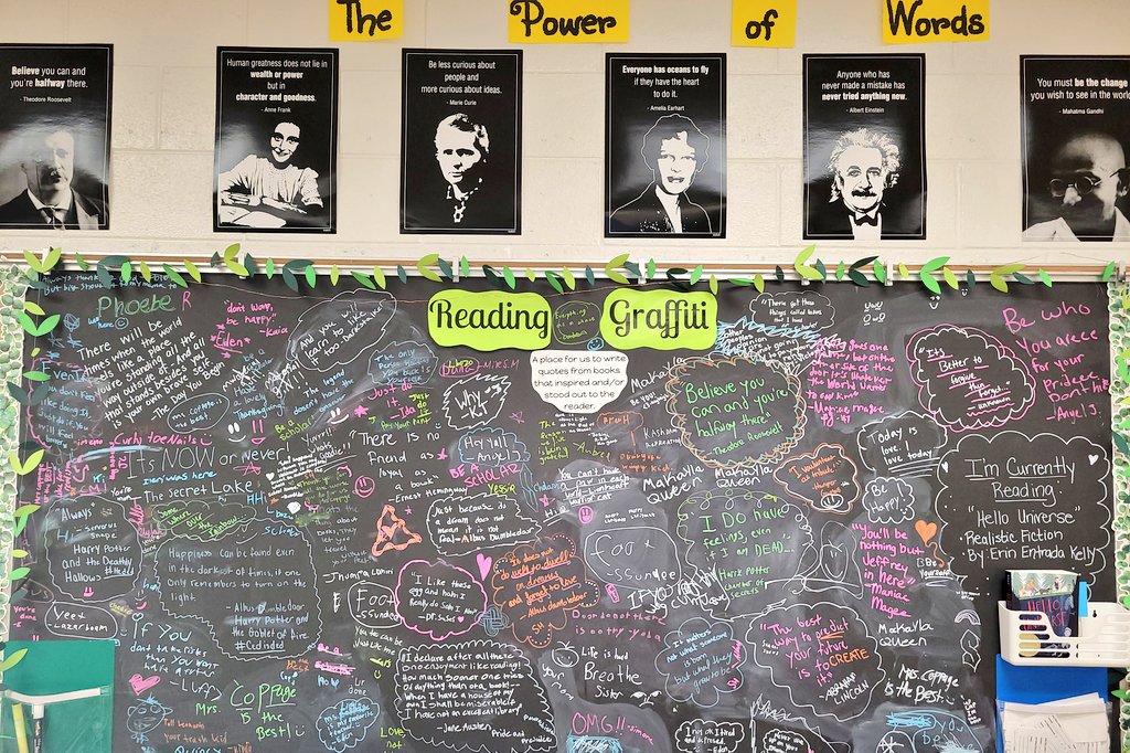 LovinLit_atCrHS's tweet photo. My Ss filled our Reading Graffiti wall w quotes from their favorite books & it's only November! Time to clear it & start new, heading into marking pd 2. An idea from @donalynbooks #readinginthewild π @AACountySchools #AACPSawesome https://t.co/DDAj2qeQil