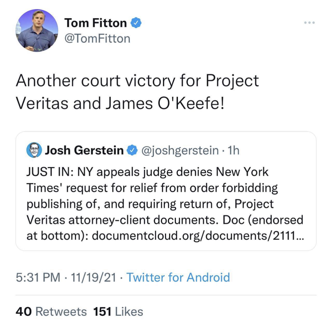 M_C0MS's tweet photo. Another court victory! Project Veritas does it again. https://t.co/4fjn8QSsGf