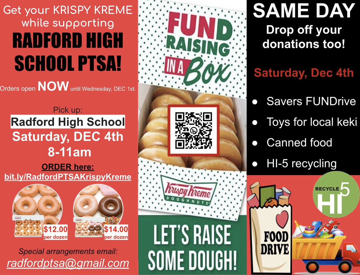 Please support our Radford PTSA in one of their 5 fantastic fundraisers coming up on Saturday, December 4th. See flyer for more information. #RHSPTSA