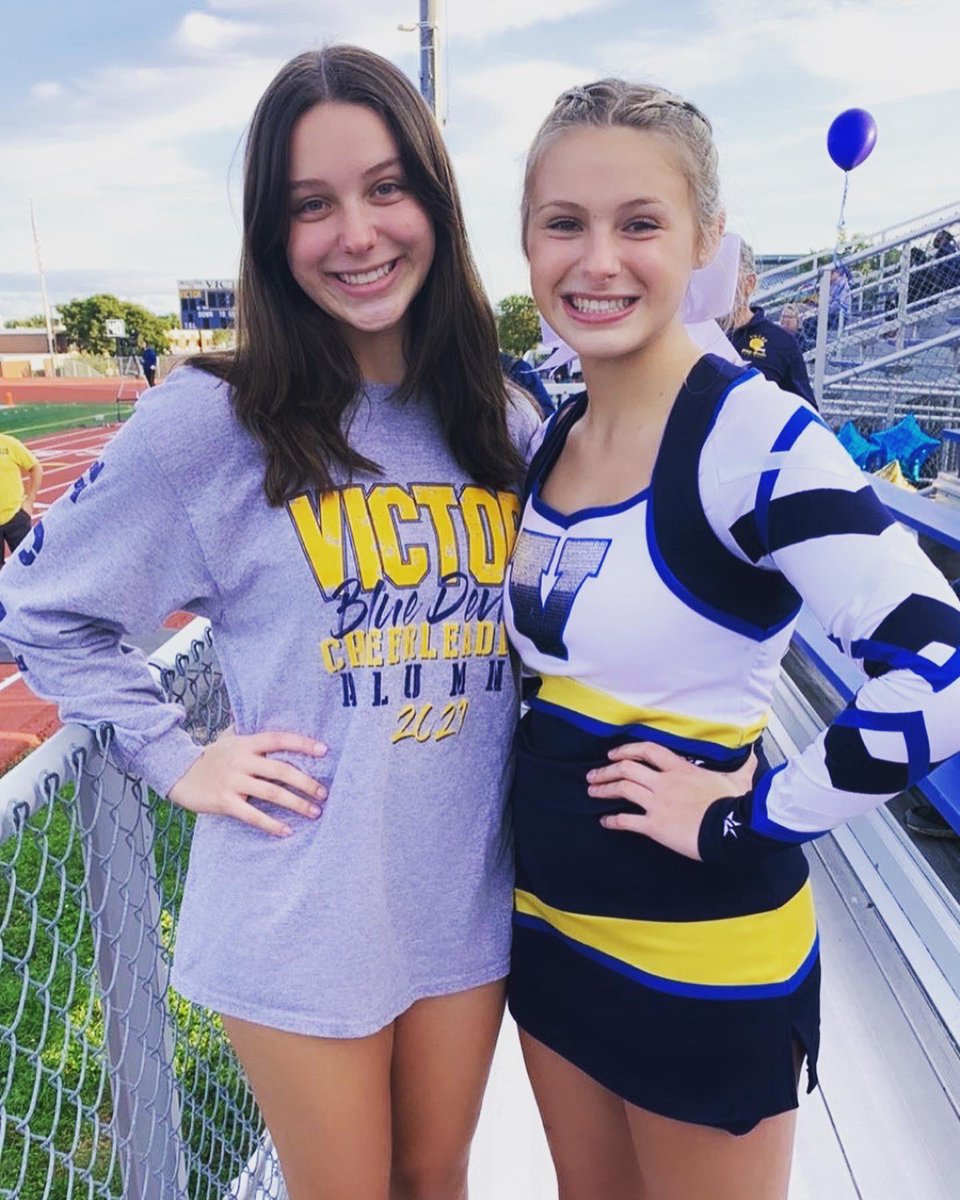 VCSCheer_VVC's tweet photo. We would all agree that the best part of Victor Cheer is watching our kids come all the way up through our program 💛 Here’s a little “now and then”  💙✌🏼 #nowandforever #VC4L   #MODSQUAD #VJVC #VVC https://t.co/yeCQeixtVn