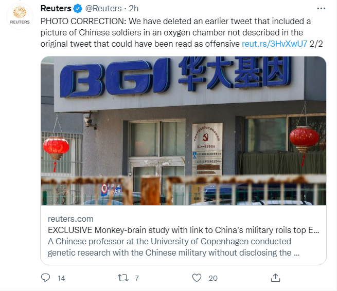 SteelAdolf's tweet photo. Journalistic Integrity in Question. #Reuters apologized to China’s official media for its #mistake of attaching a picture of Chinese soldiers to an irrelevant Twitter post it published one day earlier. The post with the wrong picture was criticized by Chinese netizens as racist. https://t.co/8ncehsiCEZ