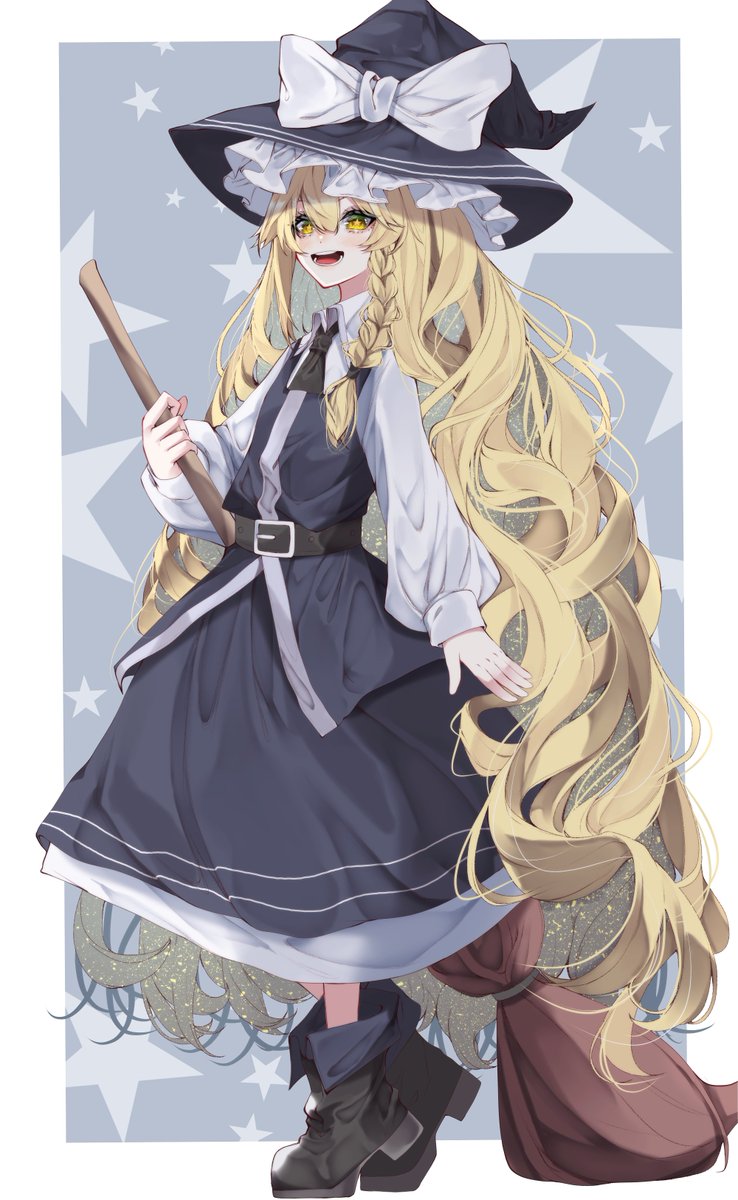 kirisame marisa 1girl solo broom long hair hat witch hat blonde hair  illustration images