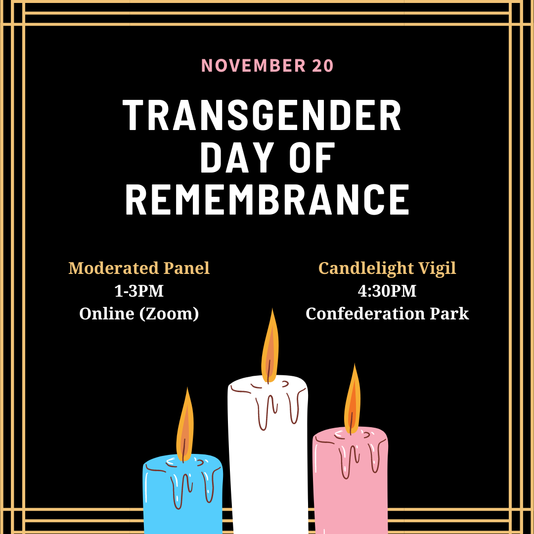 Tomorrow is #TransDayOfRemembrance, where we honour those who have been lost to anti-trans violence. Join PARN and <a href="/TransPeerOR/">Trans Peer Outreach</a> for a virtual panel with local trans people at 1-3pm, followed by a candlelight vigil at 4:30pm in Confederation Park. #ptbo #nogo
