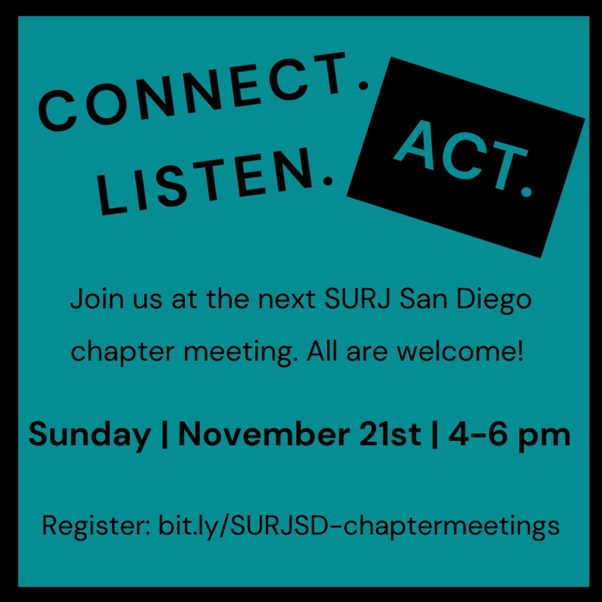 surjsandiego's tweet photo. Please join us this Sunday, November 21st, from 4-6 pm for our monthly chapter meeting via Zoom. This month’s meeting will be a more casual gathering for conversation and community building. https://t.co/JvkLijzRvH
