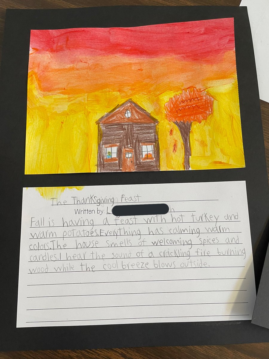 TurrubiatesSJH's tweet photo. Kiddos worked all week exploring their five senses to paint a picture of what Autumn was to them. They got to publish their final drafts today, and I could not be more proud of the results 🧡🍂  @NISDHowsman https://t.co/YQJD4sfy7U